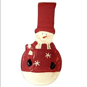 Snowman Hand Painted Spoon Rest Glazed Ceramic Kitchen Christmas Decor